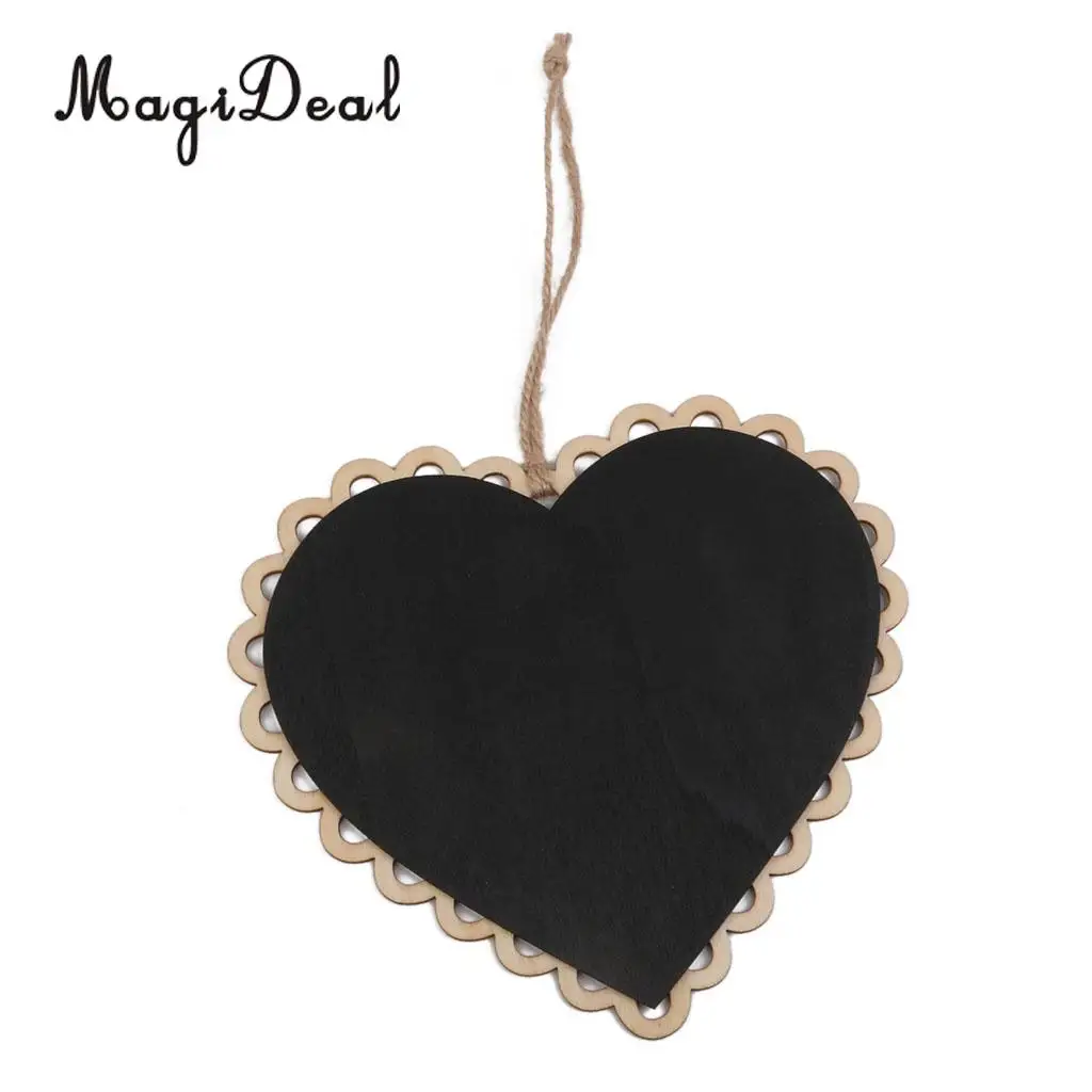 MagiDeal Novelty 1Pc Heart Wooden Hanging Blackboard Chalkboard W/Rope for Wedding Home Candy Buffets Plant Craft Decor Black