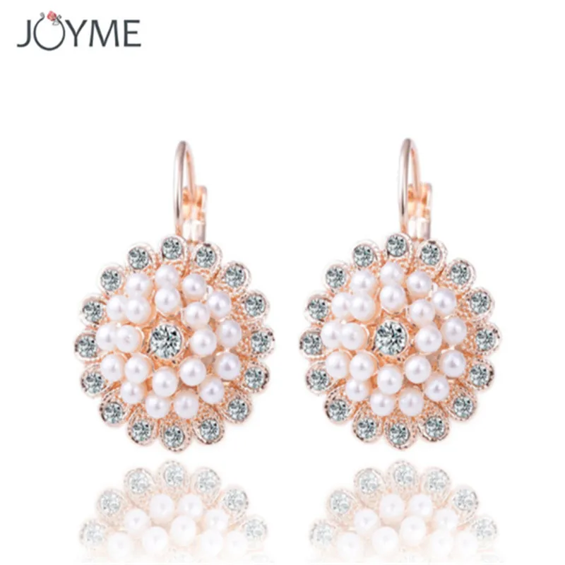

New Fashion Genuine Natural Freshwater White Pearl Rhinestones Earrings bijoux femme Charm Jewelry Gold Color Earrings For Women