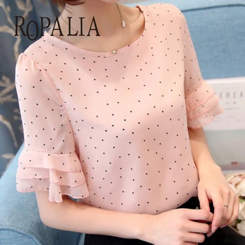 

Women Chiffon Blouse Top Short Sleeve Casual Shirts Loose Tops Polka Dot Print Thin Shirt Blouse Clothing