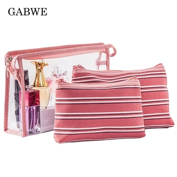 

GABWE Transparent PVC Bags Travel Organizer Clear Makeup Bag Beautician Cosmetic Bag Beauty Case Toiletry Bag Make Up Pouch Set