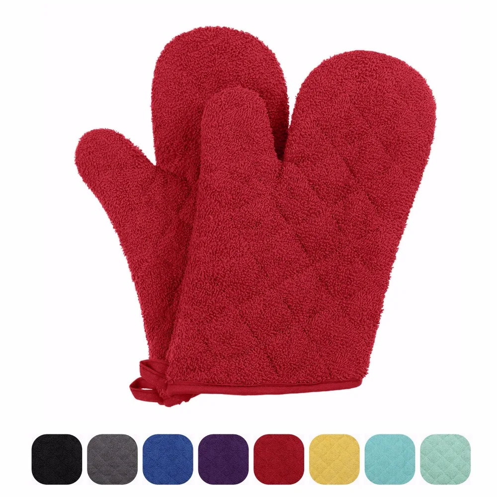 VEEYOO 100 Cotton Oven Mitts Terry Heat Resistant Oven Gloves for