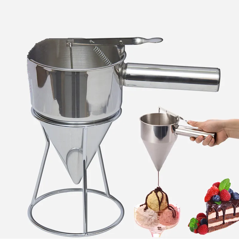 

Conical Stainless Steel Batter Separating Funnel with rack Adjustable Octopus Balls Making Funnel Kitchen cake Baking tool