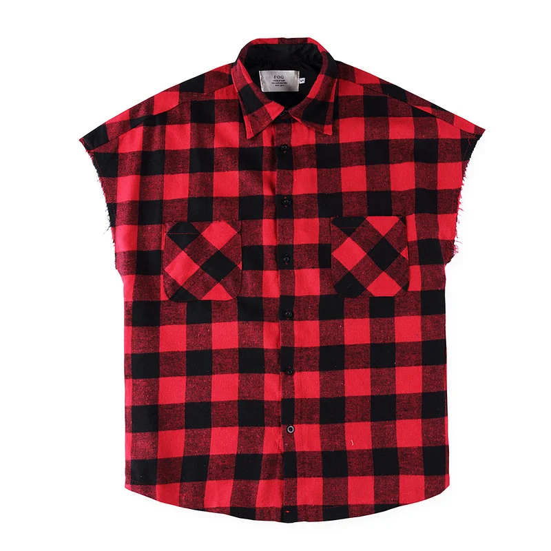 Popular Sleeveless Flannel Shirts For Men-Buy Cheap Sleeveless 2017 summer new red plaid justin bieber fog shirts men sleeveless hip hop women of oversized - Popular Sleeveless Flannel Shirts For Men-Buy Cheap Sleeveless