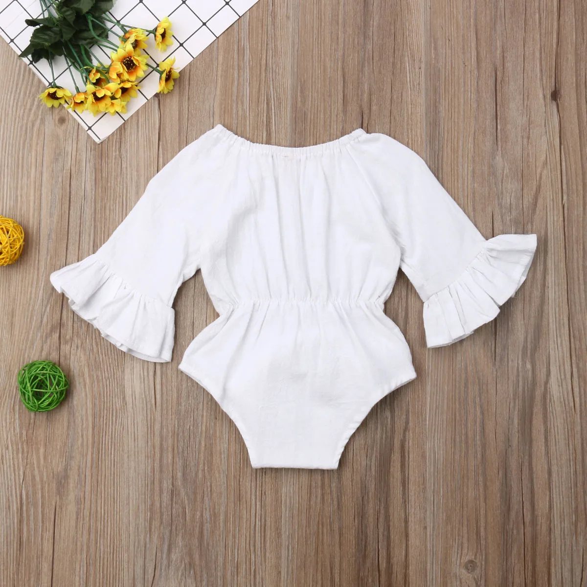 Pudcoco Newborn Baby Girl Clothes Solid Color Long Sleeve Bowknot Receive The Waist Cotton Romper Jumpsuit One-Piece Outfit Set
