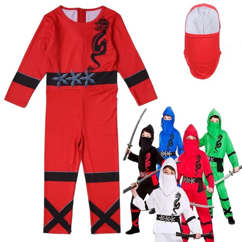 

Red Ninjago Cosplay Boys Jumpsuits Legoo Ninja Costumes Halloween Christmas Fancy Party Dress Girls Streetwear Ninja Cosplay