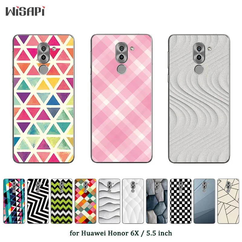 Мягкий силиконовый чехол для Huawei Honor 6x с квадратным принтом задняя крышка 6 X GR5 2017