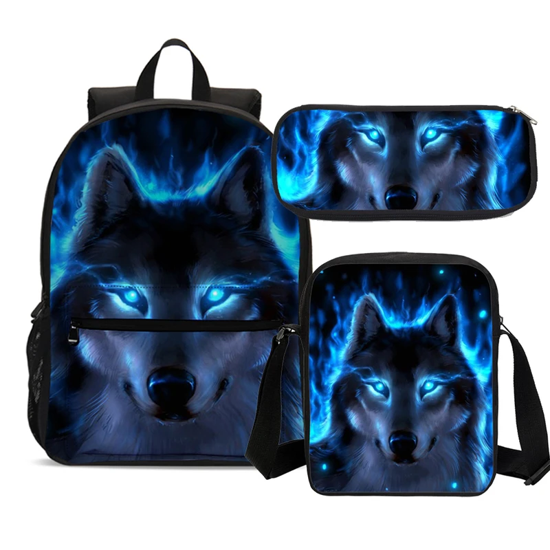 Школьная сумка с крутым принтом волка, наборы, школьный рюкзак, большой школьный рюкзак для девочек-подростков, детские сумки для книг, Mochila Escolar - Цвет: Синий