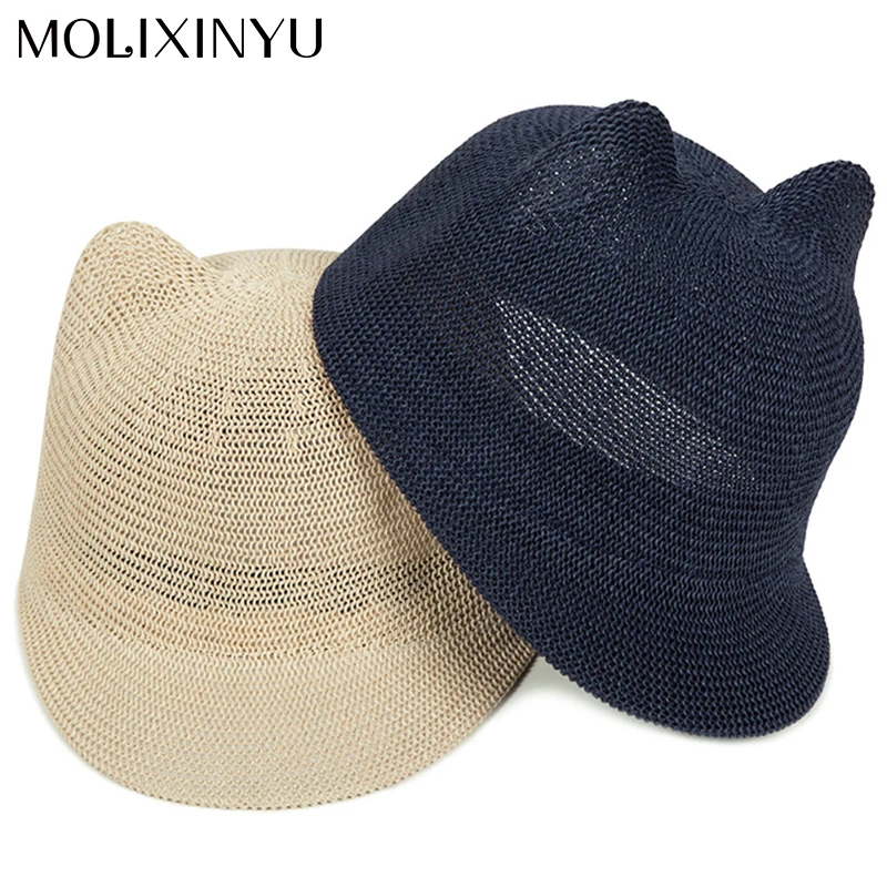 

MOLIXINYU Children Ears Sun Hat Straw Hat Baby Boys Girls Beach Summer Cap Kids Cute Baseball Cap Drop Shipping