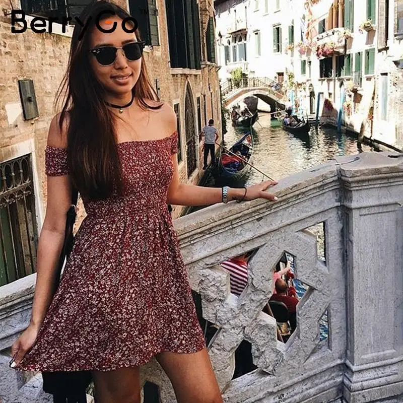 Платье женское летнее с открытыми плечами высокой талией и принтом|dresses for short
