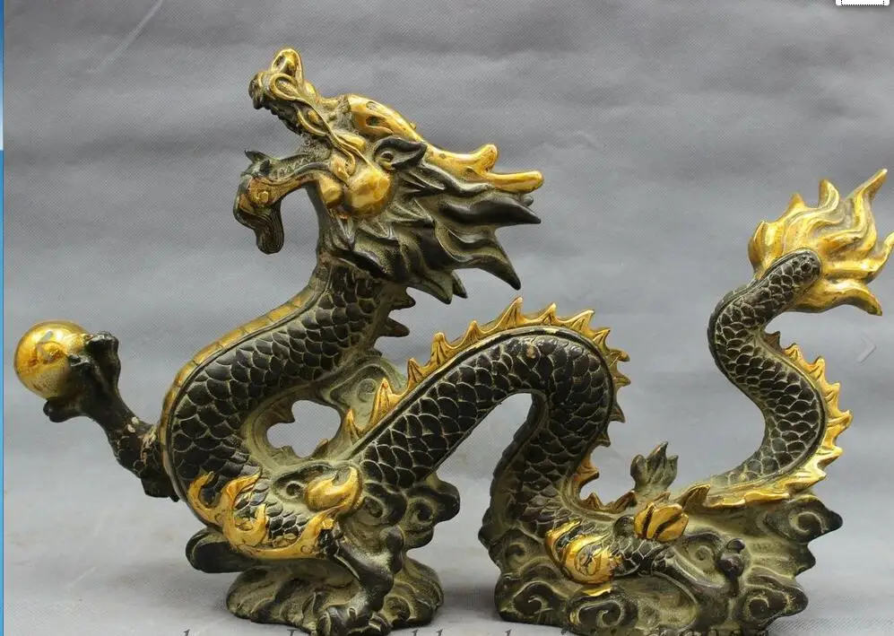 

wan67104065+++18" Chinese Bronze Zodiac FengShui Fly Dragon Ball Statue Animals Sculpture