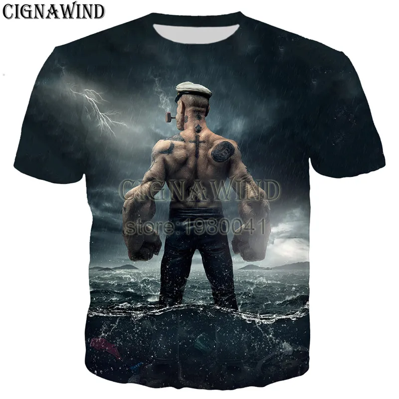 Новые летние топы для женщин/мужчин футболка с мультяшным аниме Popeye 3D печатные