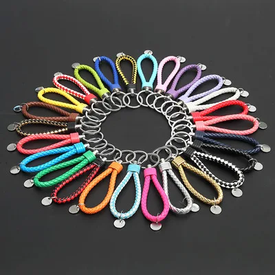 

34 Colors PU Leather Braided Woven Rope bts keychain DIY bag Pendant Key Chain Holder Car Keyrings Men Women Keychain