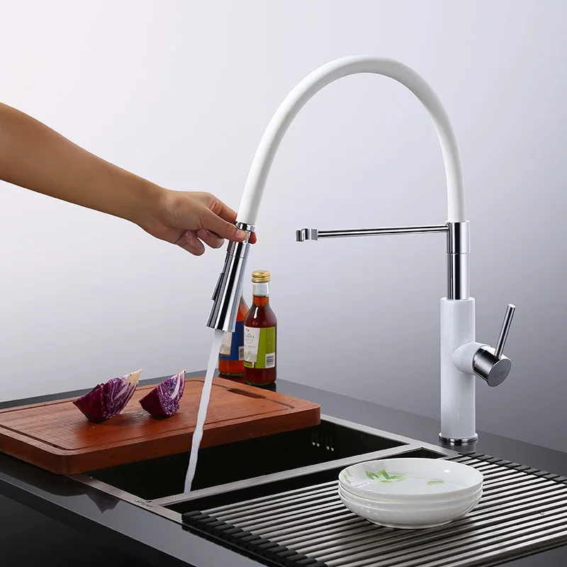 

Full copper kitchen faucet, black and white can rotate kitchen bibcock, cold and hot washbasin sink bibcock, European style