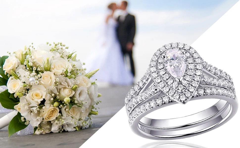 Newshe 2 pçs anel de casamento conjunto