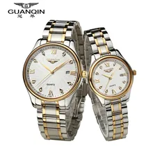 Роскошные пары часы пара бренд GUANQIN часы с датой календарь кварцевые горный хрусталь любовь часы водонепроницаемые наручные часы