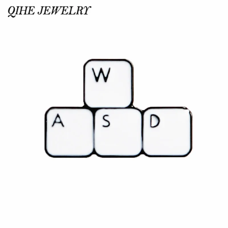 

QIHE JEWELRY WASD Keyboard Pins Computer Gamer Enamel pins Badges Brooches Denim jackets Blouse Backpack Accessories
