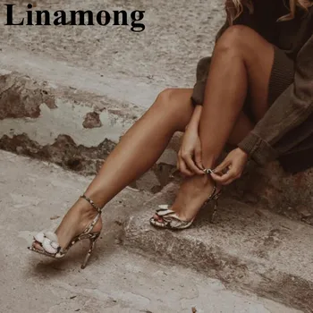 

2019 Newest Snakeskin Pattern Mixed Color Summer Sexy Thin High Heel Buckle Strap Rome Style Fashion Retro Women Sandals