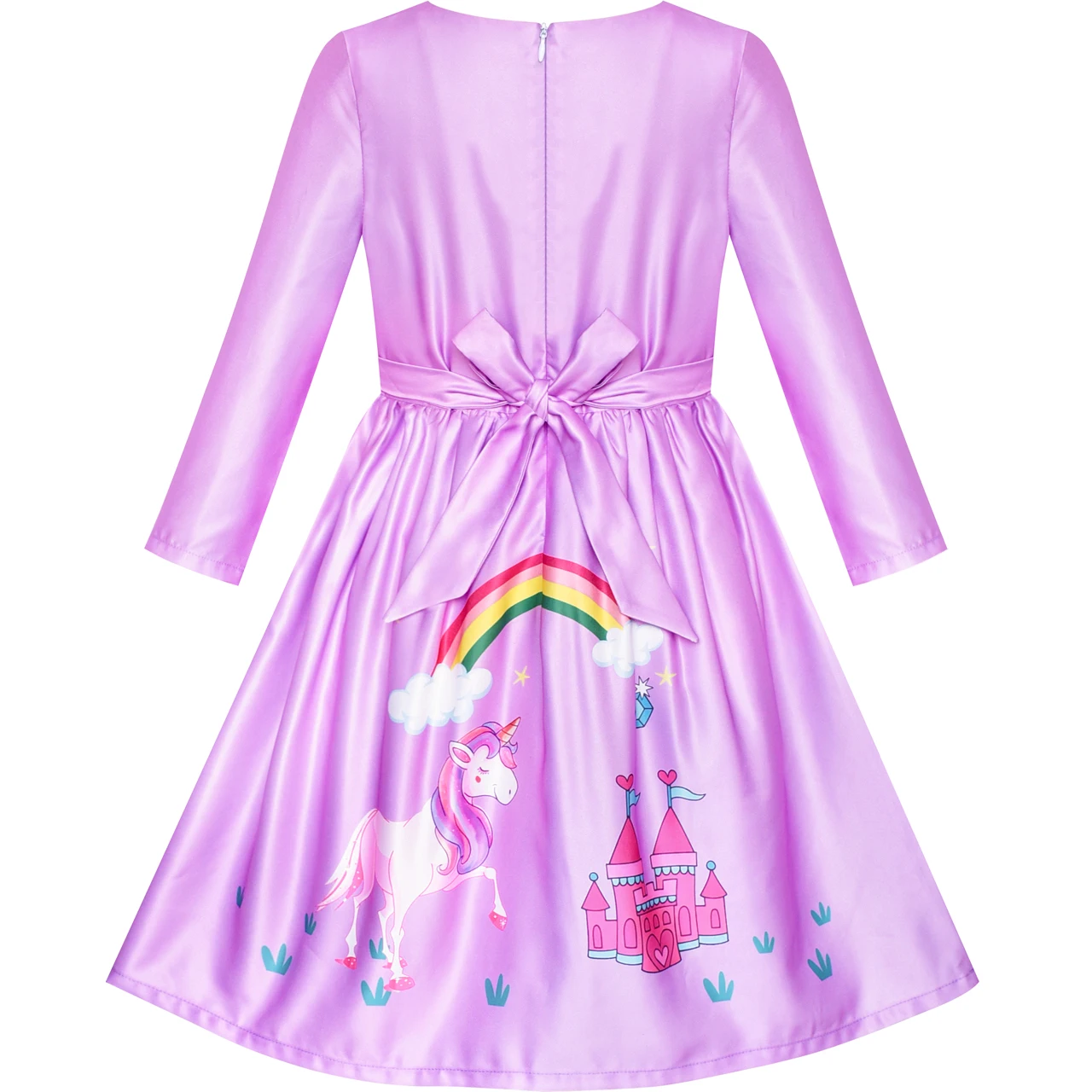Sunny Fashion платья для девочек новогодние костюмы Длинный рукав единорог Замок