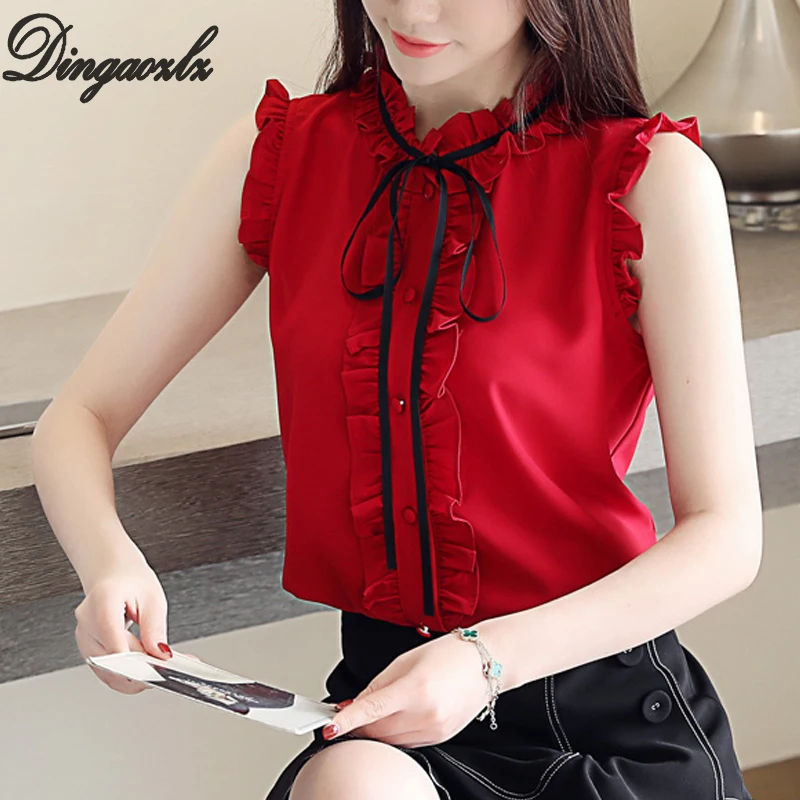 

Dingaozlz bow fashion sleeve chiffon blouse 2019 new elegant female casual clothing chiffon blouse women tops