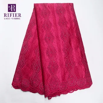 

Noble Style Rose Red Embroidery Net Lace With Stones Special Embroidered African Rhinestones Tulle Net Wedding Lace Material
