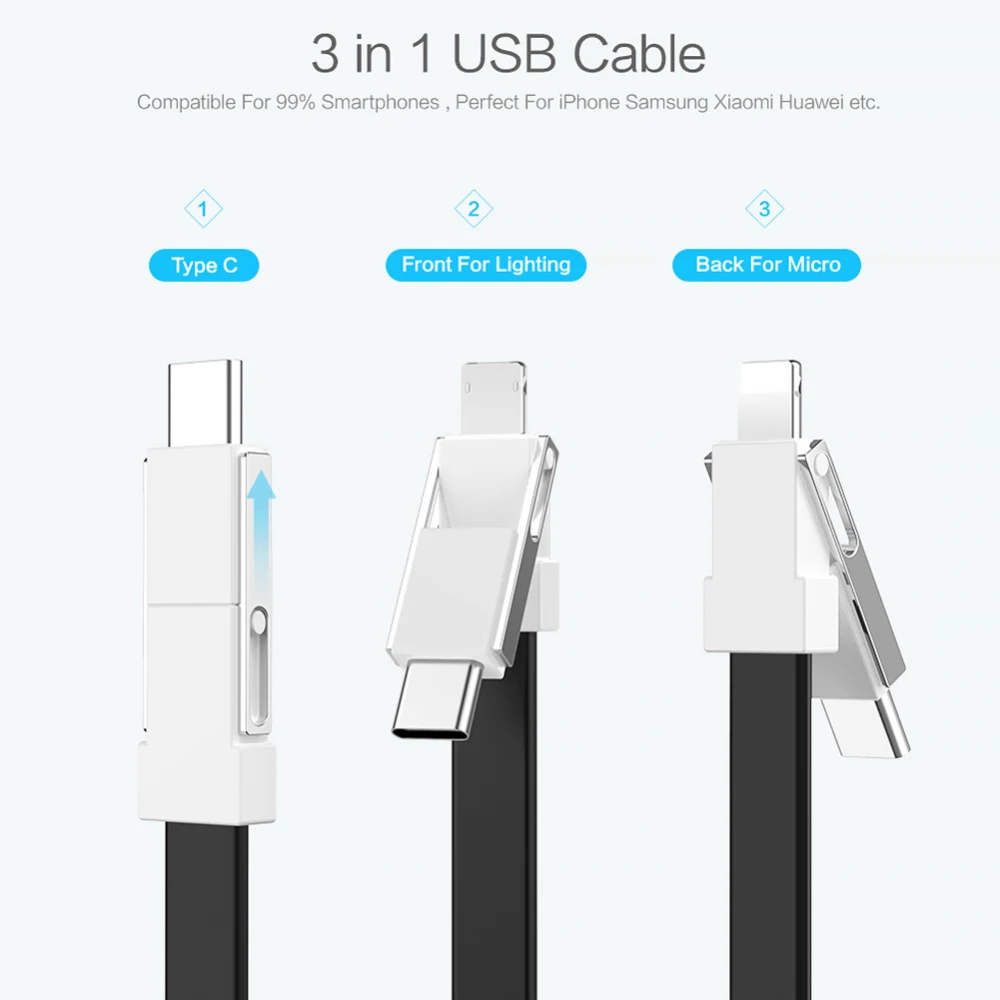 

All-in-One Keychain Mini Type C USB Cable Data Synchronization Charger Fast Charge Cable for iPhone iPod Type-C Charging Cable