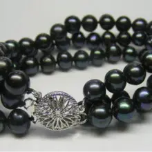 7- 8 мм 3 Strds черный Akoya культивированный жемчуг браслет 7." благородный стиль естественно прекрасно jewe быстрая