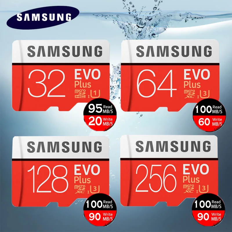 Оригинальная карта памяти SAMSUNG EVO Plus, 64 ГБ U3 EVO+ 128 ГБ, 256 ГБ, класс 10, карта Micro SD, 32 ГБ, 16 ГБ, microSD, UHS-I, U1, tf-карта