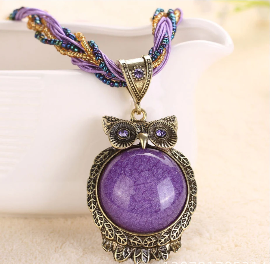 F& U винтажное ожерелье, модное ретро богемное стильное многослойная цепочка с бусинами, кристальная зернистая сова, цветная каменная подвеска, ожерелье