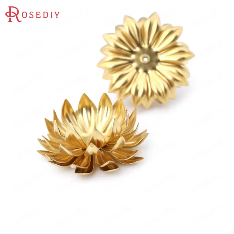 

(B013)6 pieces 28mm,height 13mm Not plated color Brass 3D Multi-layer Lotus Flower Beads Caps Jewelry Findings Accessories