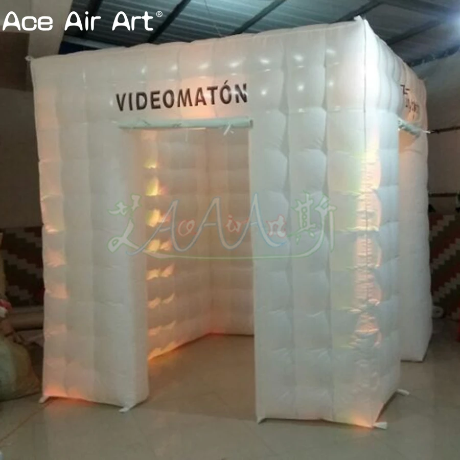  2.4m cube tent inflatable photo booth with led bulb spotlights and customized logofunny booth on di