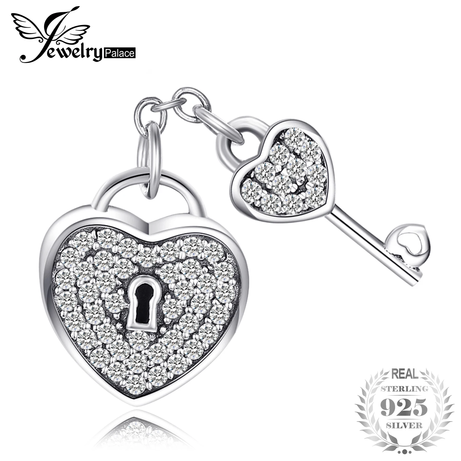 

Jewelrypalace 925 Sterling Silver Heart Lock & Key Cubic Zirconia Beads Charms Fit Bracelets Gifts For Women Fashion Jewelry