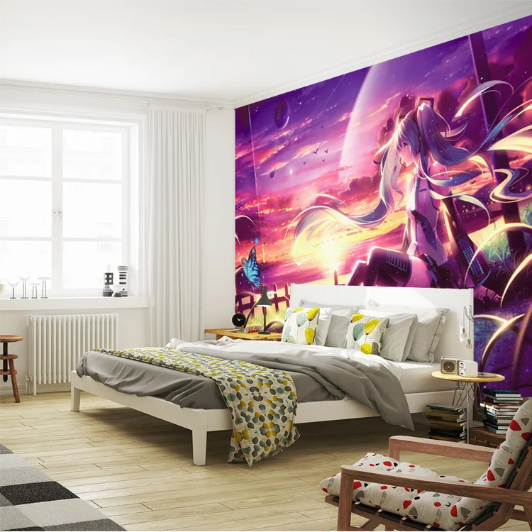 Hatsune Miku обои на заказ 3D настенная роспись аниме фото обои Девушка Спальня для общежития настенные покрытия мультфильм декор комнаты закат