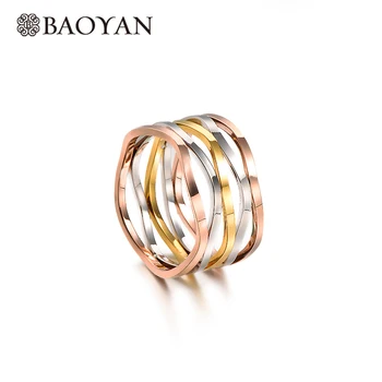 

Baoyan Fashion Irregular Wedding Rings Big Wide Stainless Steel Rings Rose Gold Silver Gold Plating Cross Finger Rings For Women