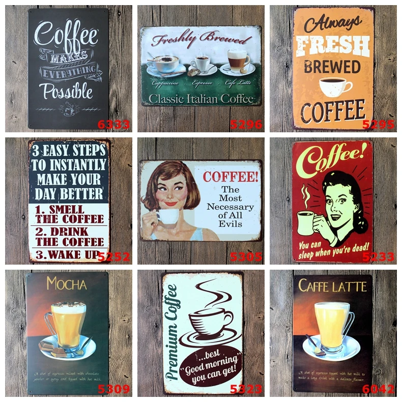 

COFFEE Logo Plaque Vintage Metal Painting Wall Sticker Iron Sign Board Decorative Plates Poster Wholesale 20X30 CM