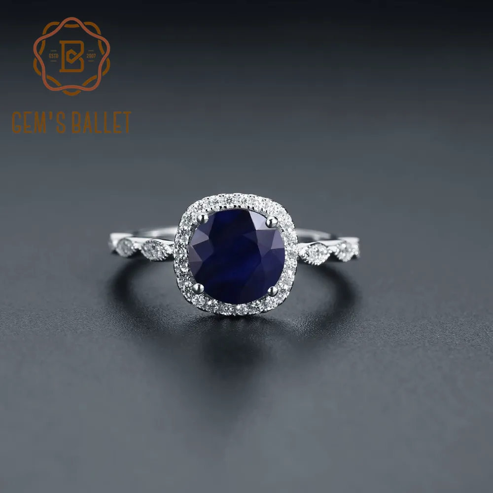 

Gem's Ballet 2.57Ct Natural Blue Sapphire Ring Wedding Anniversary Gift Fine Jewelry 925 Sterling Silver Ocean Waves Rings