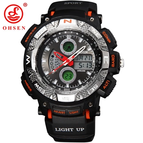 OHSEN цифровые спортивные мужские кварцевые наручные часы силиконовой лентой LED Дайвинг черный Военная Униформа модные Часы Relogio Masculino - Цвет: Orange