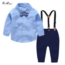 Комплекты одежды для мальчиков коллекция года, новая зимняя детская одежда для мальчиков рубашка с галстуком+ комбинезон, комплект джентльмена из 2 предметов Детский Рождественский костюм для детей