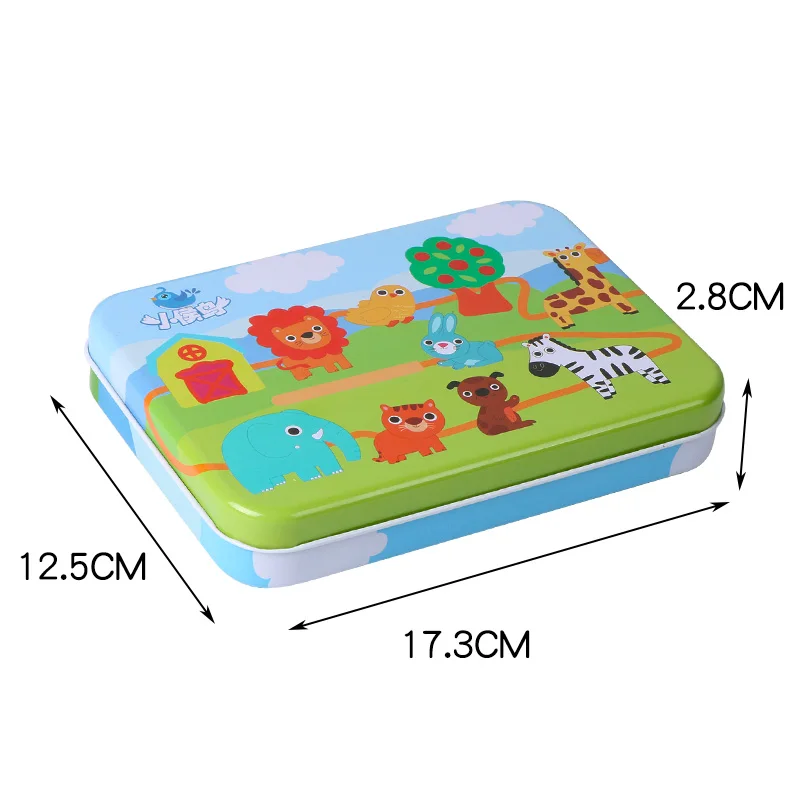 Beech Wood Blocks Cartoon Animals Fruit Block Wooden Toys Stringing Threading Beads Game Education Toy for Baby Kids Children