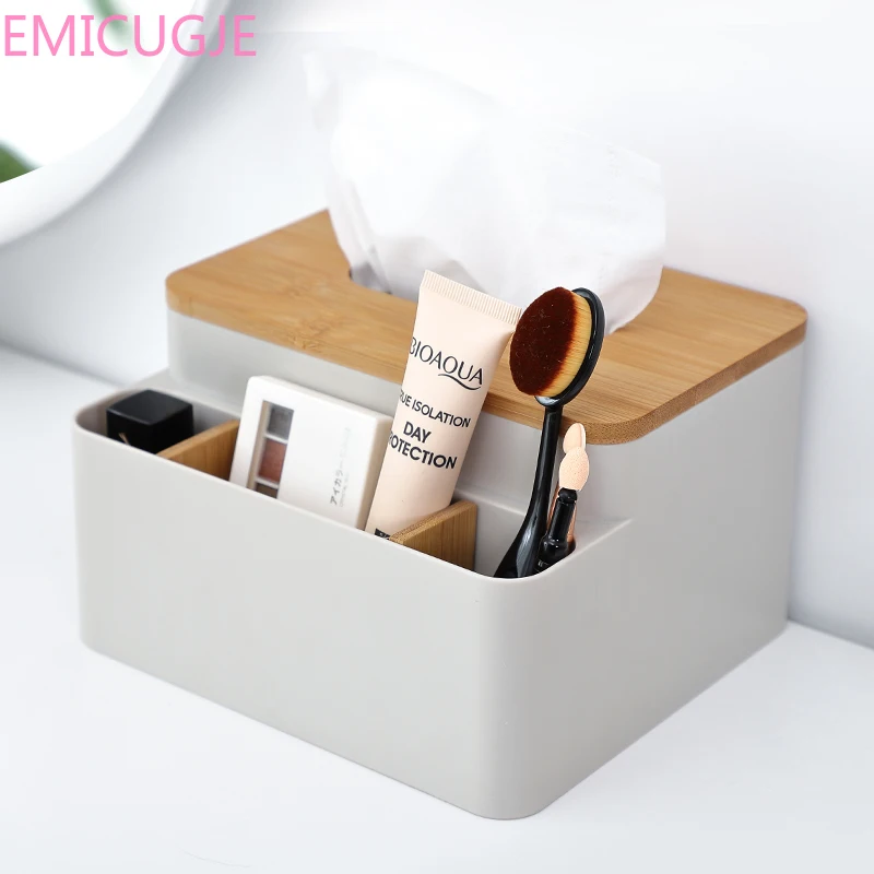 

Coffee Table Bamboo Wooden Napkins Plastic Holder Case Desktop Nordic Simple Tissue Box Home Multi-function Storage Living Room