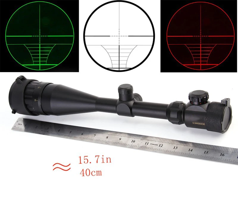 11 мм/20 мм рельс 6-24X50 Регулируемый зеленый красный освещенный точечный элемент тактический прицел для охоты сетка оптический прицел