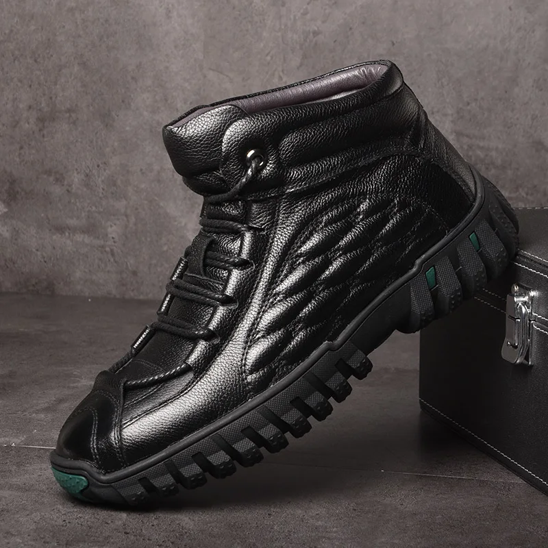 

OSCO Winter Marm Ankle Boots Men Genuine Leather wool inside casual shoes non-slip soft bottom Fashion Snow Boots Male