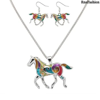 

RNAFASHION Jewelry Animal Horse Pendant Necklace African Indian Jewelry Sets Dangle Earring For Women Girls Jewellery Gift