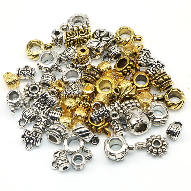 

Wholesale 50pcs/lot Mixed Size Tibetan Silver plated European Beads pendant bead Fit For charm Jewelry Findings Components