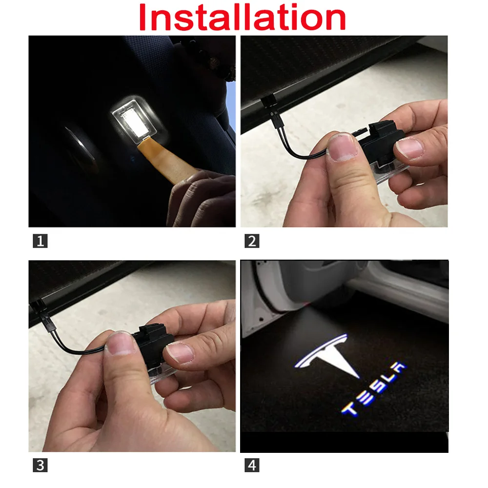 2 قطعة/الوحدة سيارة LED الشبح مجاملة الظل أهلا ضوء الليزر شعار الإسقاط الباب مصباح ل تسلا نموذج S نموذج X نموذج 3 نموذج Y