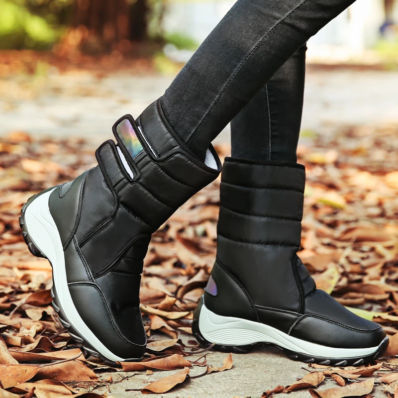

CAGILKZEL 2019 Winter women snow boots women warm push boots female high wedge waterproof Boots rubber hiking boots shoes