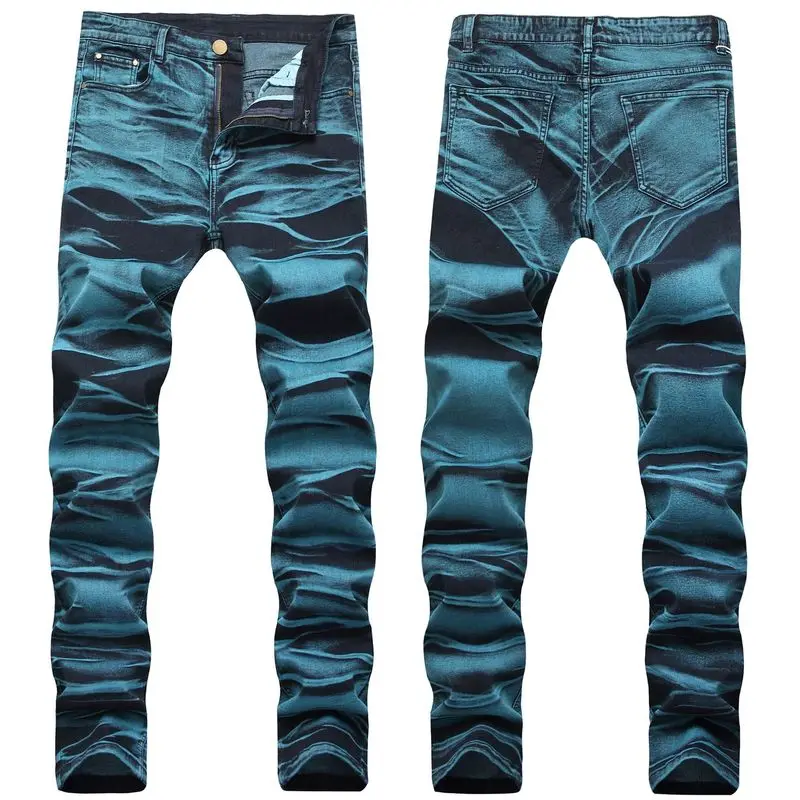 

Jeans Men's High Stretch Cotton Large Size Jeans Men's New Personality Printing Skinny Fashion Casual Denim Pants