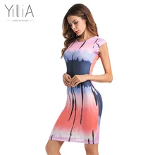 Yilia Party Club Mini Bodycon Dress Women 2017 Casual Tie Dyed Gradient Colorful Personality Print Short