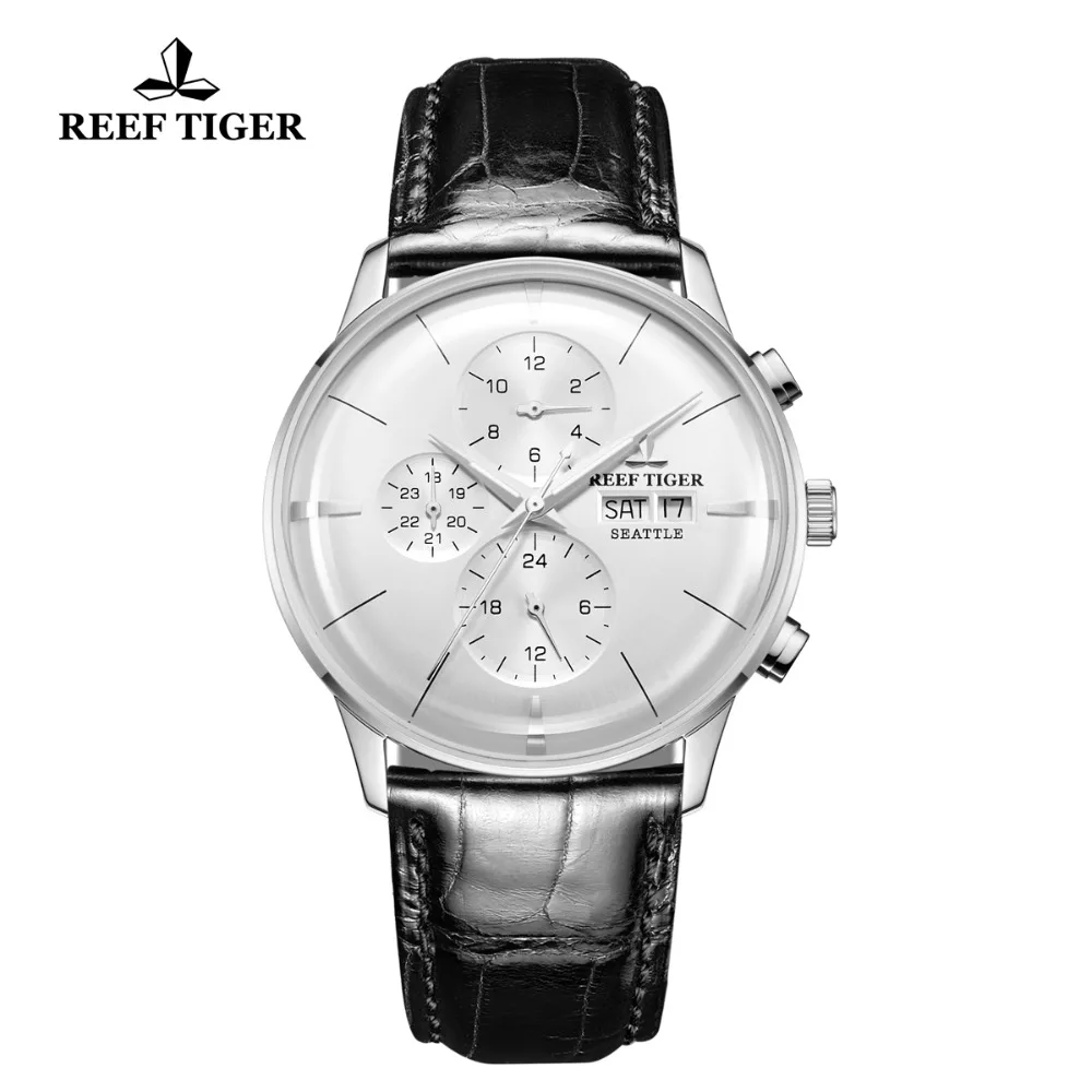 Reef Tiger/RT Chronograph Men Top Luxury Multi Function Clock Ultra Thin Automatic Watches Leather Band RGA1699