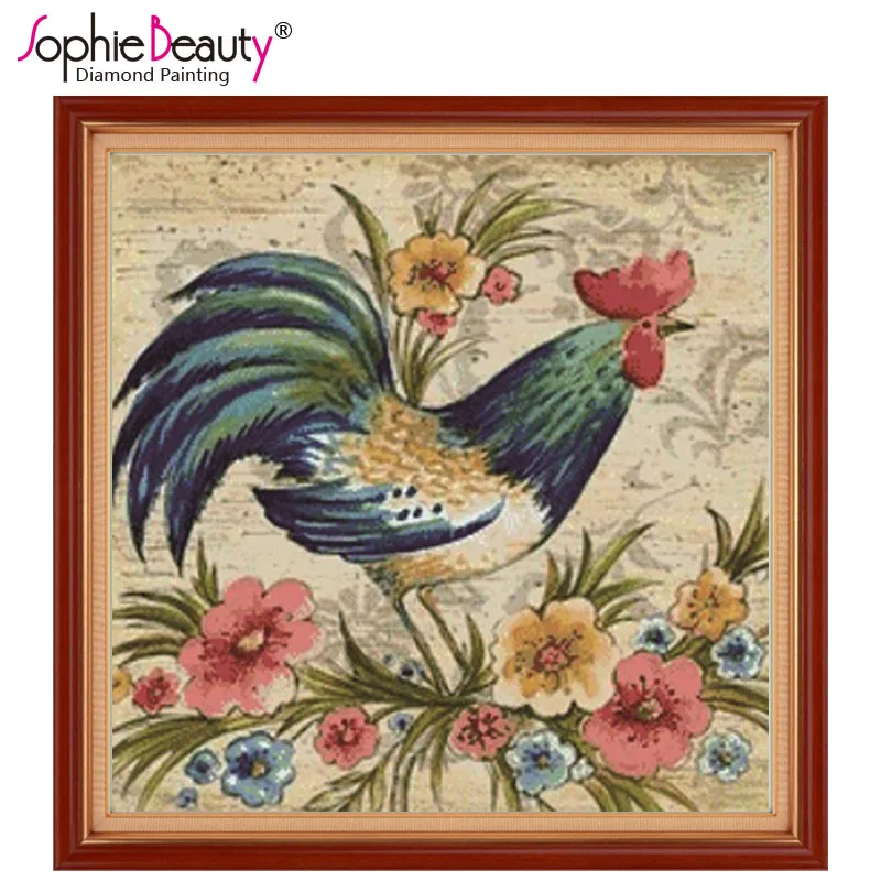 

Sophie Beauty Diy Diamond Painting Cross Stitch Full Round Handcraft Traditional Chinese painting cock in flower Arts Needlework
