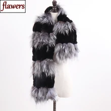 Hot Sale Women Fashion Real Silver Fox Fur Scarf Natural Warm Rex Rabbit Fur Muffler Lady Winter Genuine Fur Scarves